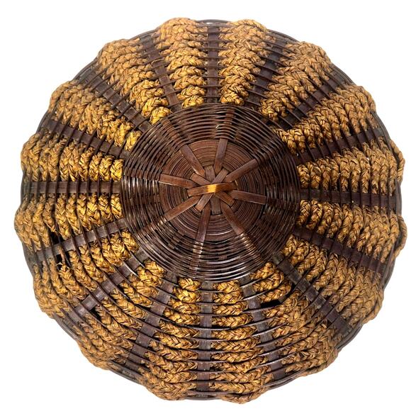 Hand Woven Folk Art Braided Vintage 12" Sewing Basket with Lid - Picture 2 of 6